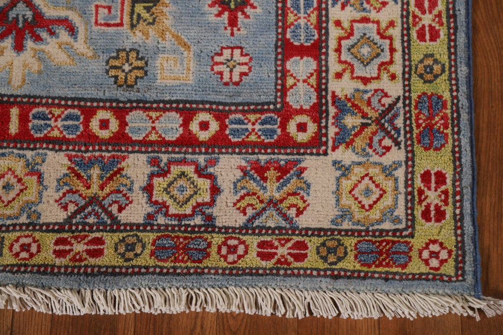 Light Blue Kazak Wool Runner Rug 3x17