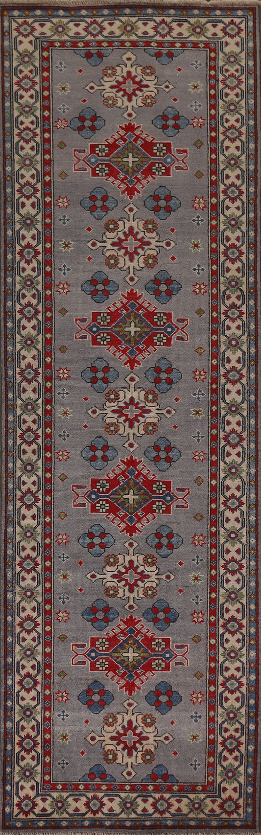 Handmade Wool Kazak Oriental Runner Rug 3x10