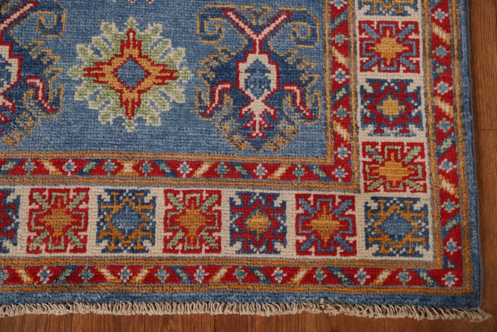 Blue Geometric Kazak Oriental Runner Rug 3x8