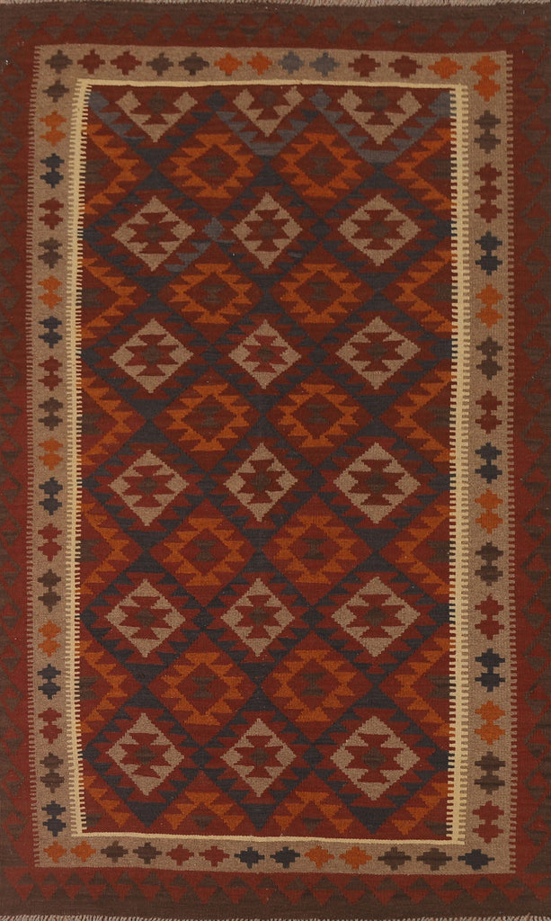 Geometric Kilim Reversible Wool Area Rug 5x8