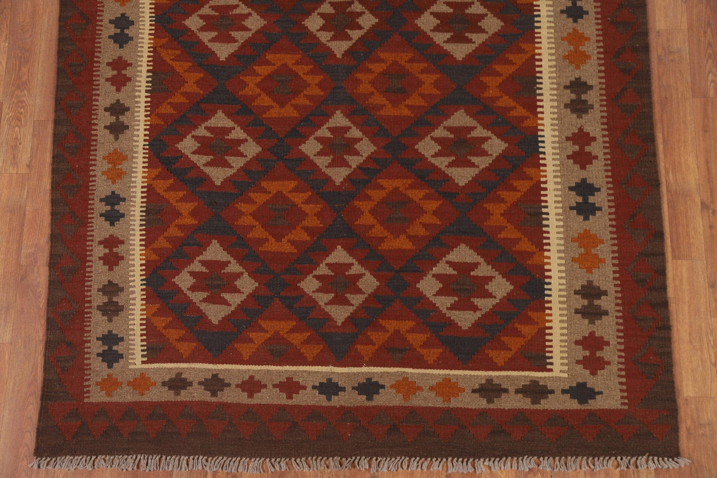 Geometric Kilim Reversible Wool Area Rug 5x8