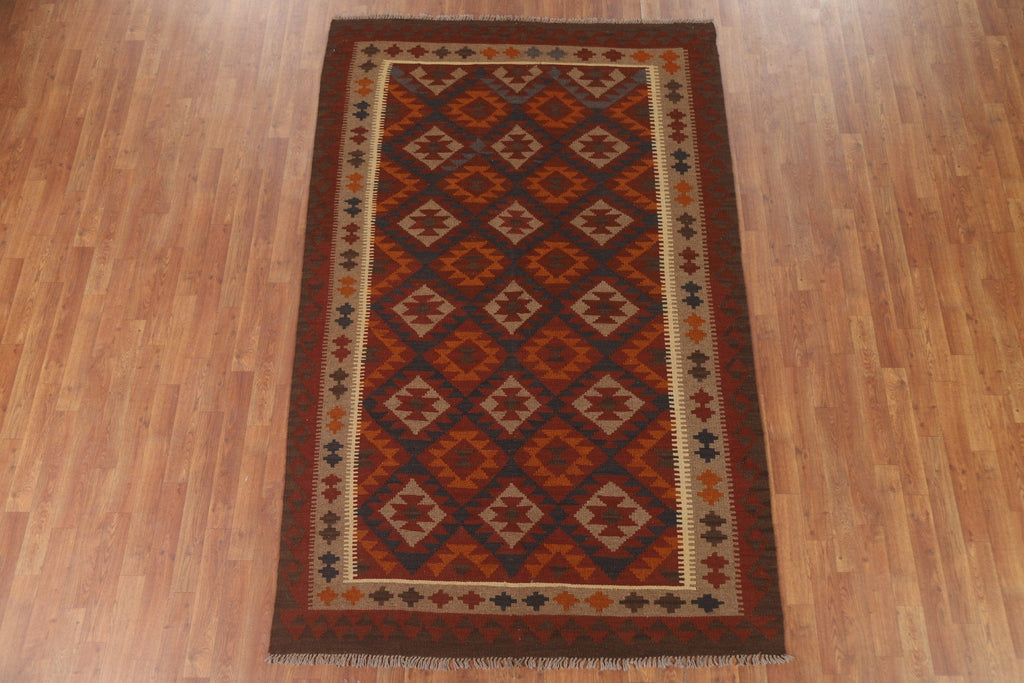 Geometric Kilim Reversible Wool Area Rug 5x8