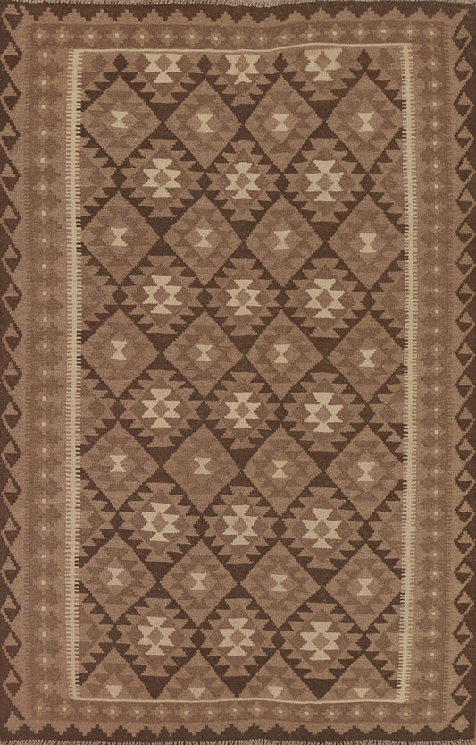 Brown Reversible Wool Kilim Area Rug 5x8