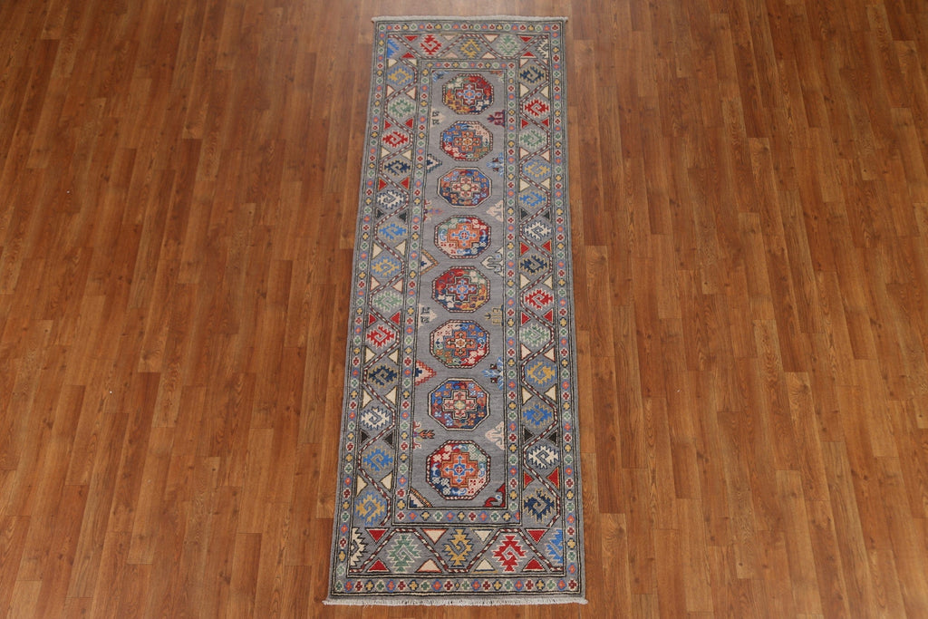 Geometric Kazak Wool Runner Rug 3x8