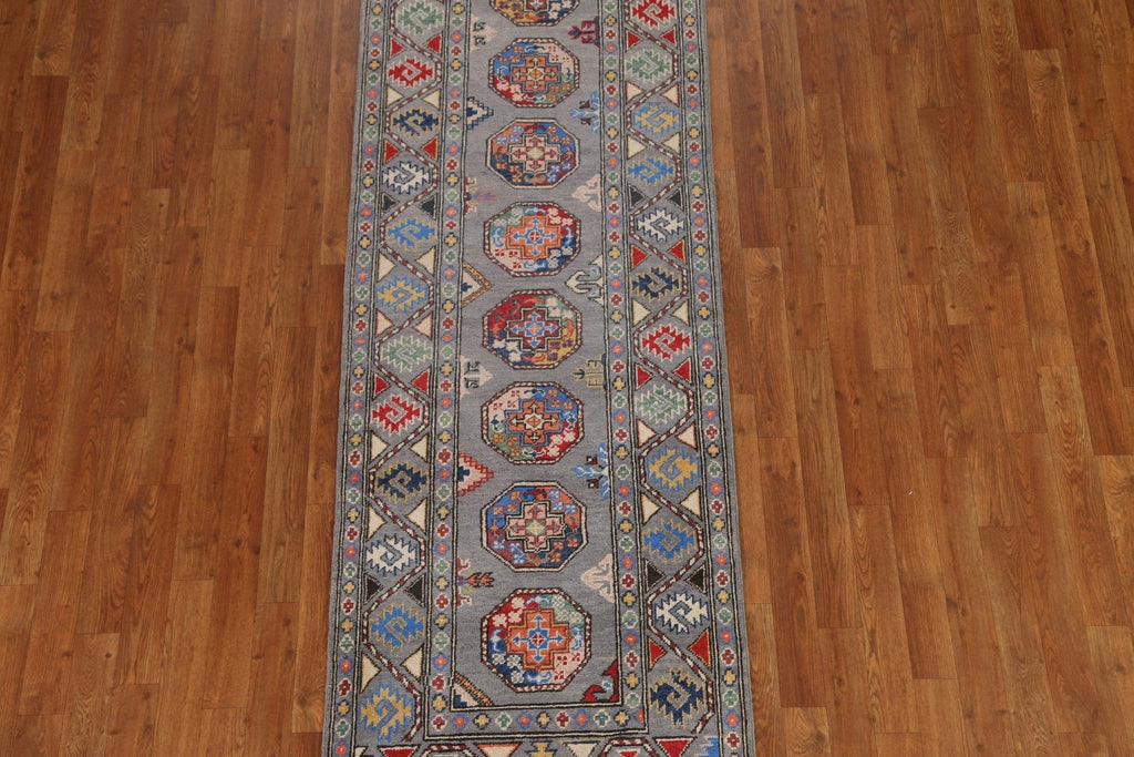 Geometric Kazak Wool Runner Rug 3x8