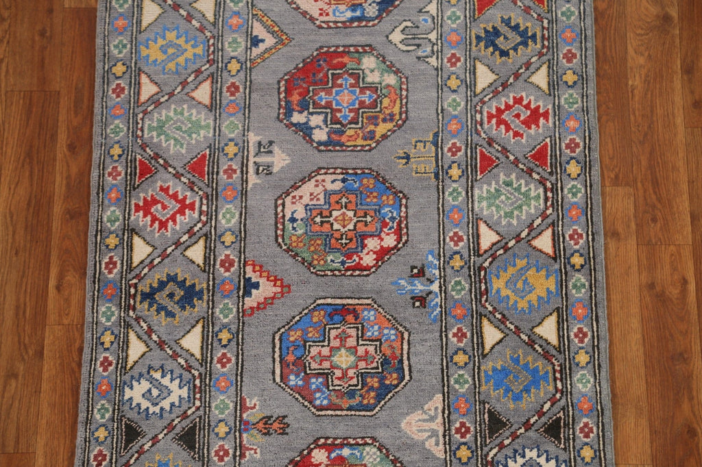 Geometric Kazak Wool Runner Rug 3x8