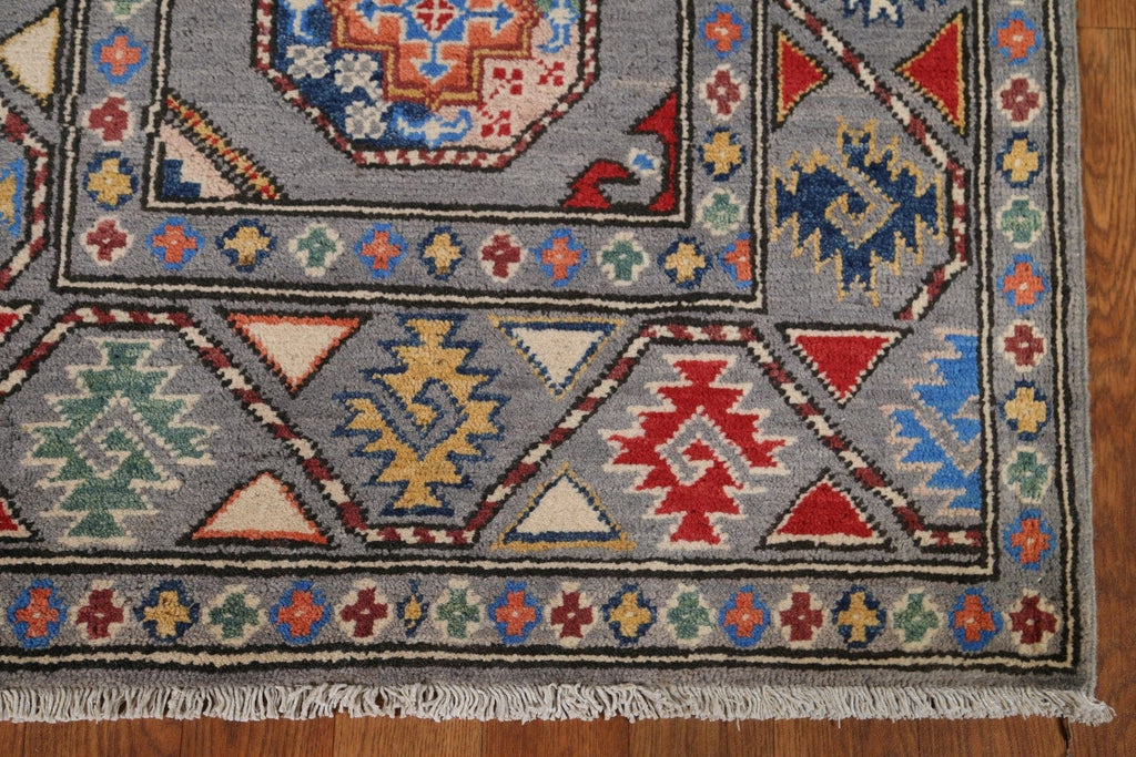 Geometric Kazak Wool Runner Rug 3x8