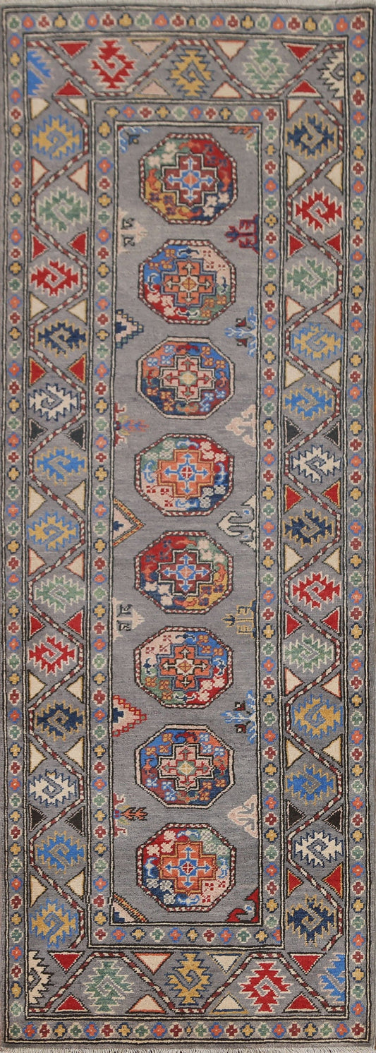 Geometric Kazak Wool Runner Rug 3x8