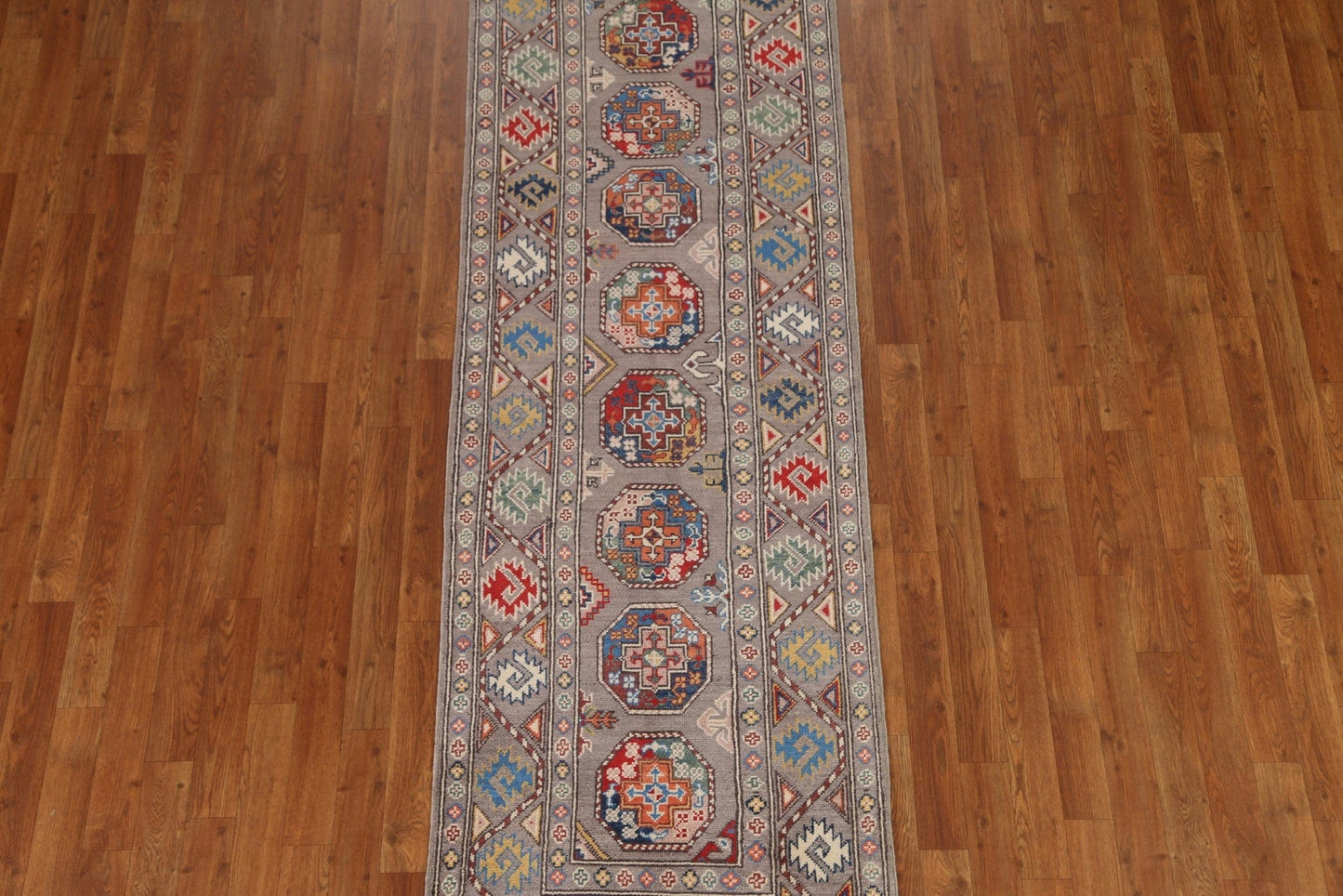 Geometric Kazak Oriental Runner Rug 3x8