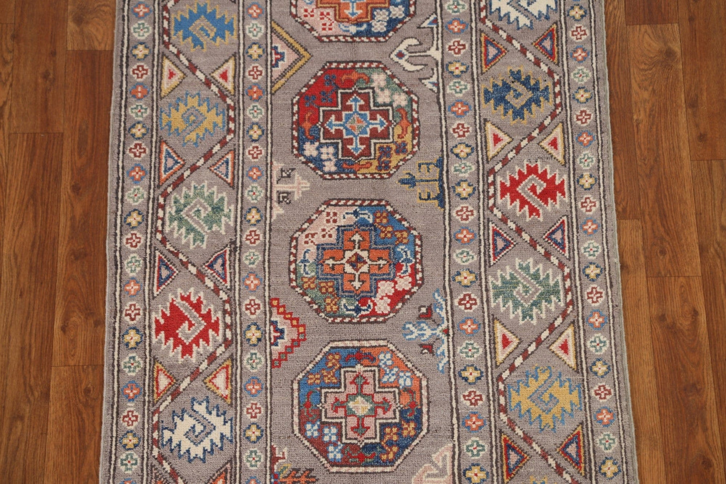 Geometric Kazak Oriental Runner Rug 3x8