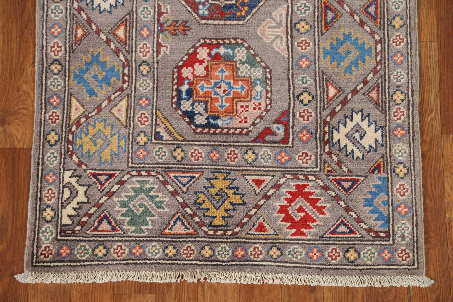 Geometric Kazak Oriental Runner Rug 3x8