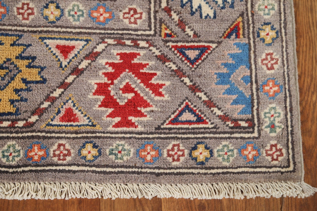 Geometric Kazak Oriental Runner Rug 3x8