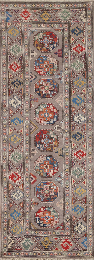 Geometric Kazak Oriental Runner Rug 3x8