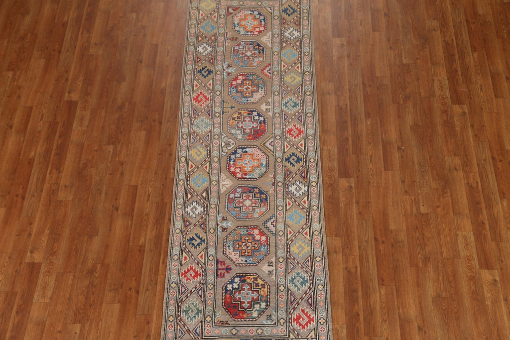 Geometric Kazak Oriental Runner Rug 3x9