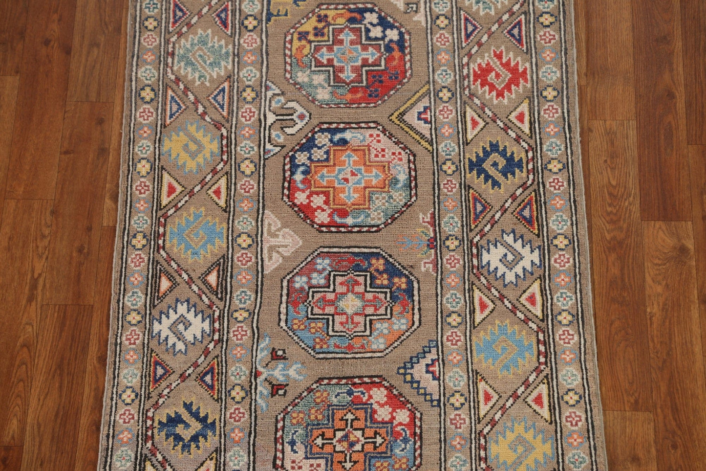 Geometric Kazak Oriental Runner Rug 3x9