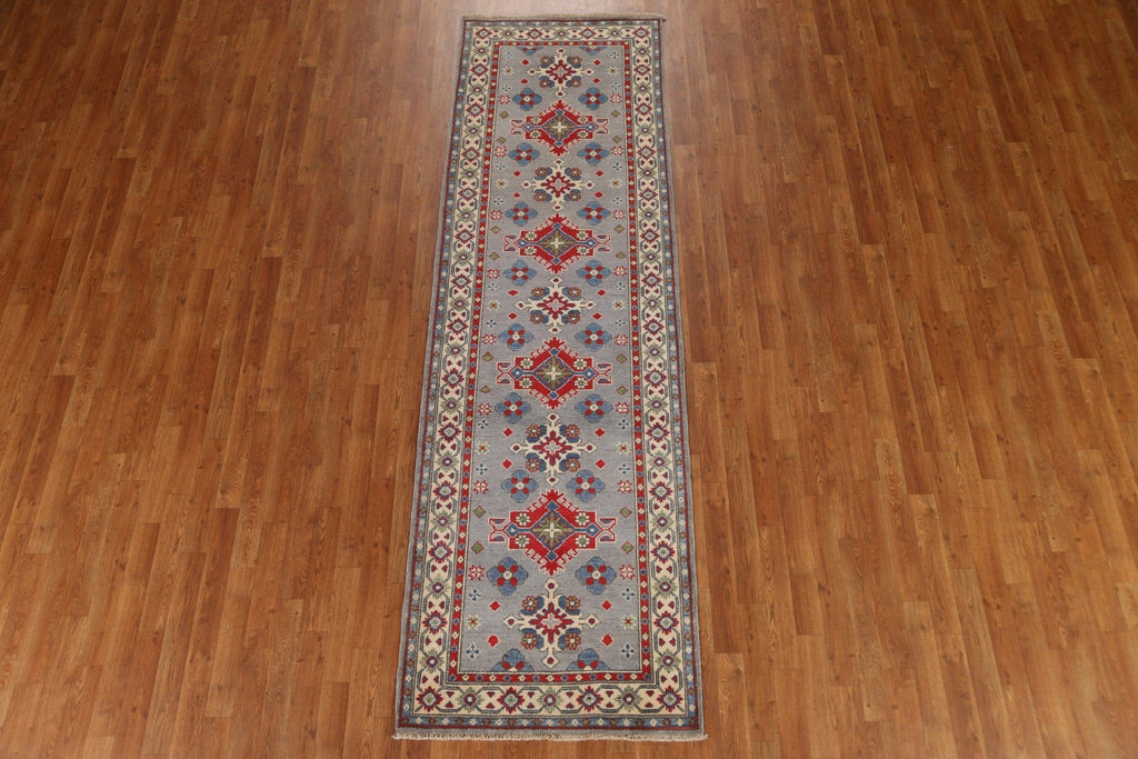 Geometric Kazak Gray Runner Rug 3x10