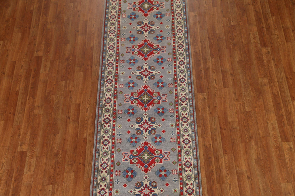 Geometric Kazak Gray Runner Rug 3x10