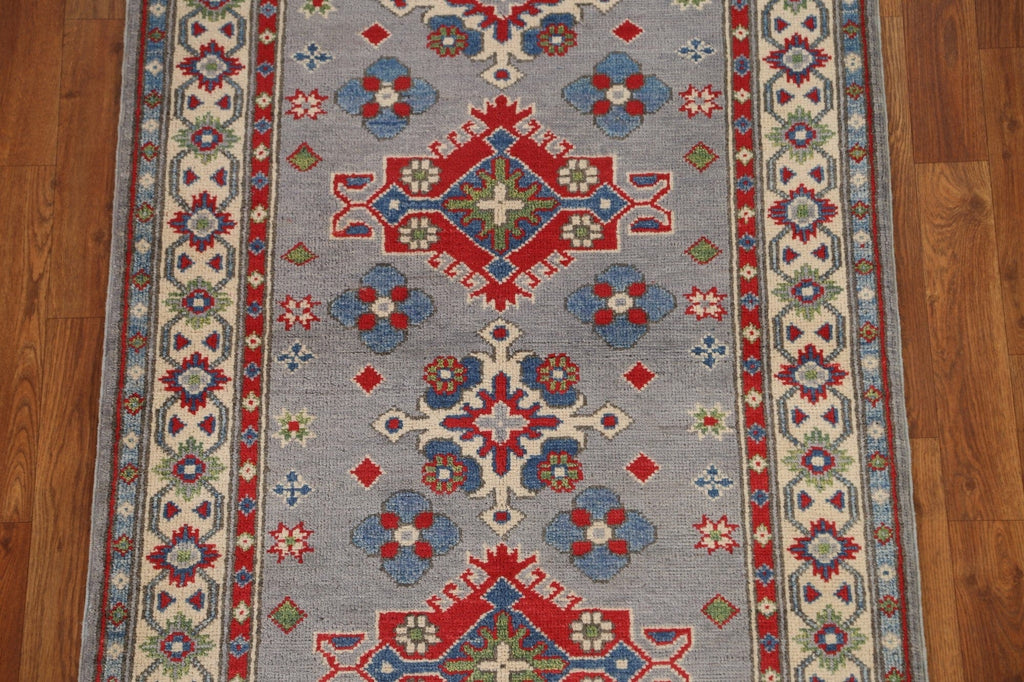 Geometric Kazak Gray Runner Rug 3x10