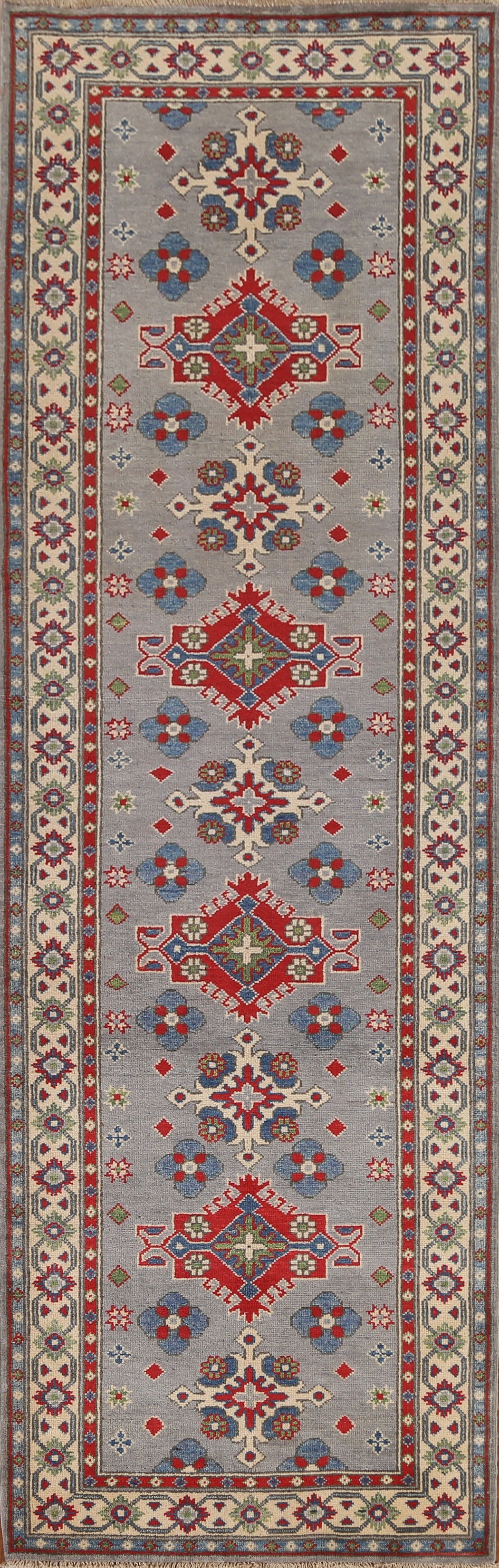 Geometric Kazak Gray Runner Rug 3x10