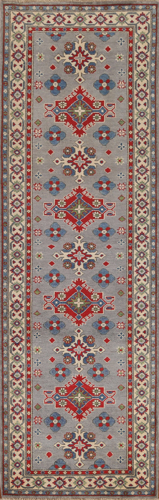 Geometric Kazak Gray Runner Rug 3x10