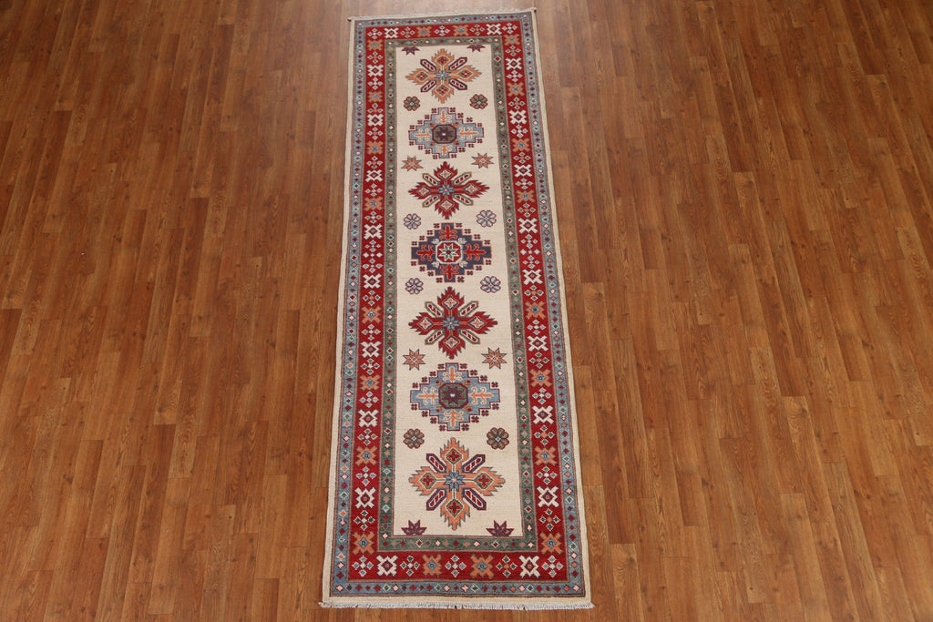 Geometric Kazak Oriental Runner Rug 3x9