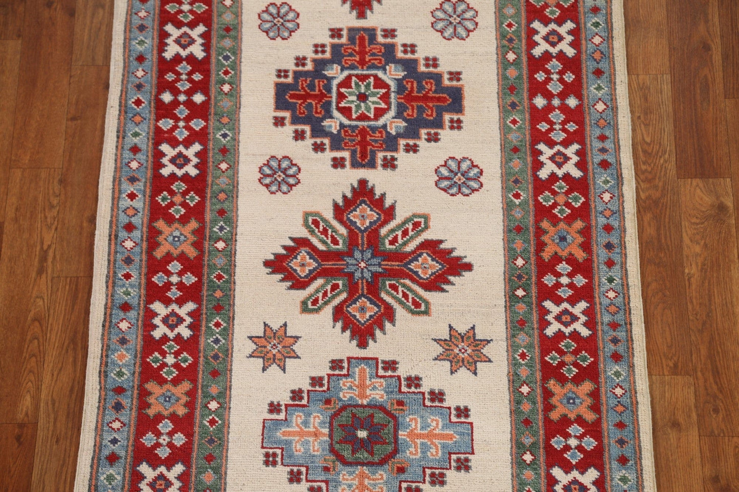 Geometric Kazak Oriental Runner Rug 3x9