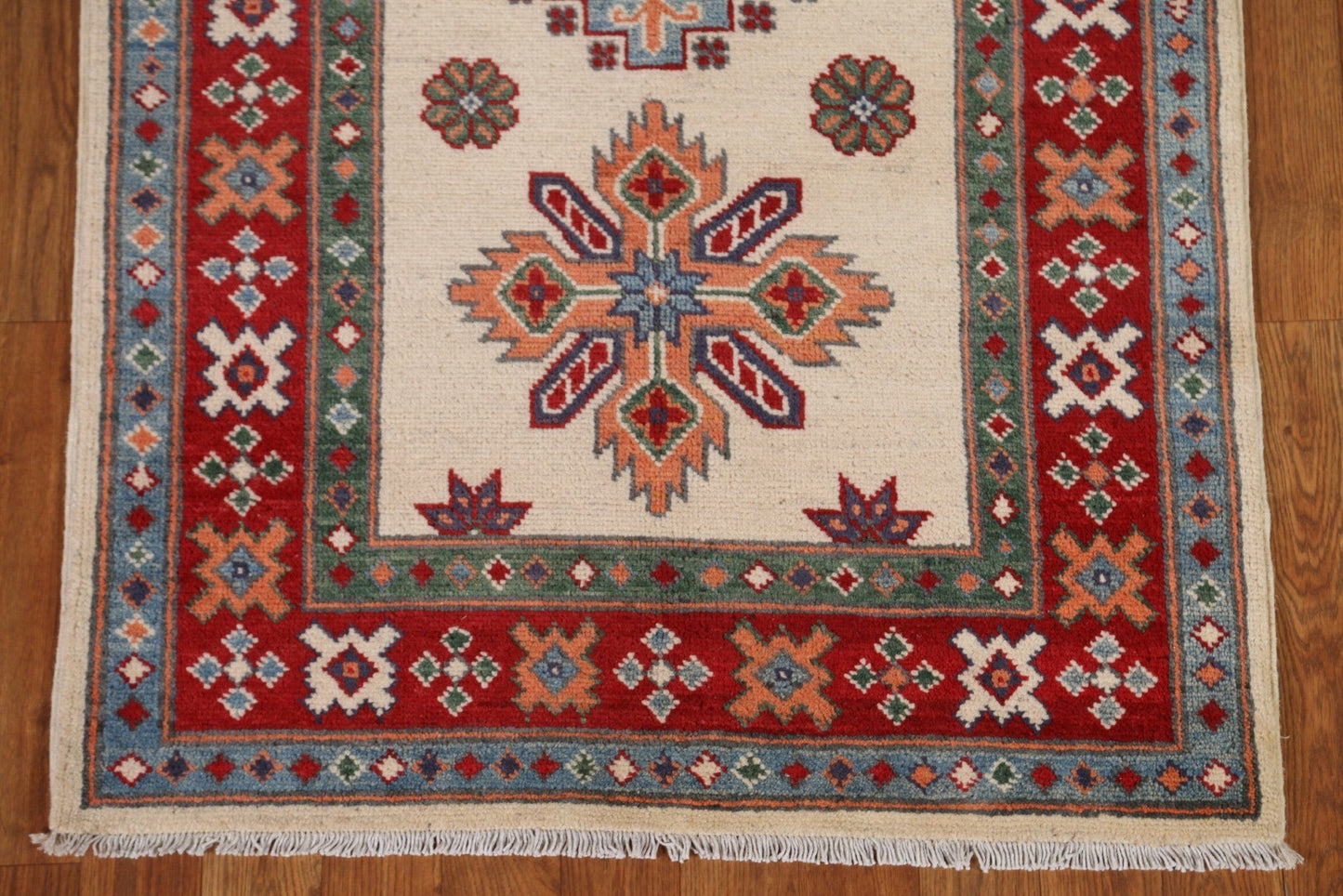 Geometric Kazak Oriental Runner Rug 3x9