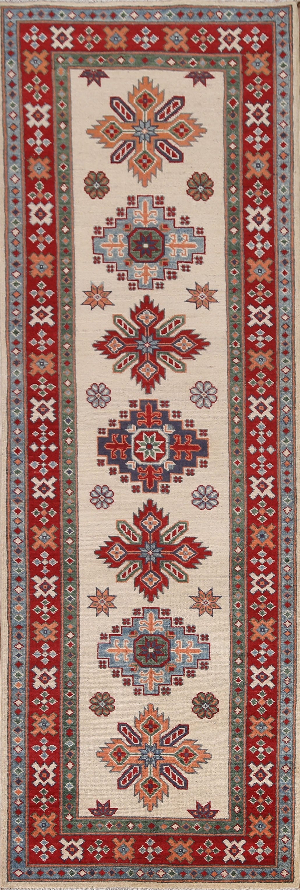 Geometric Kazak Oriental Runner Rug 3x9