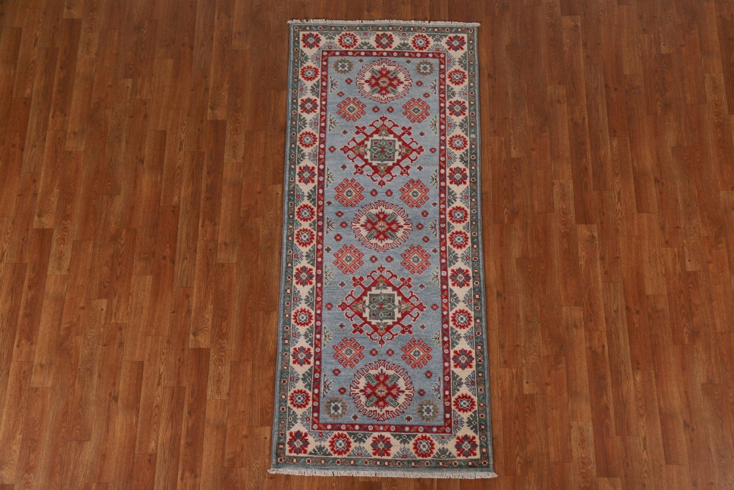 Light Blue Kazak Geometric Area Rug 3x6