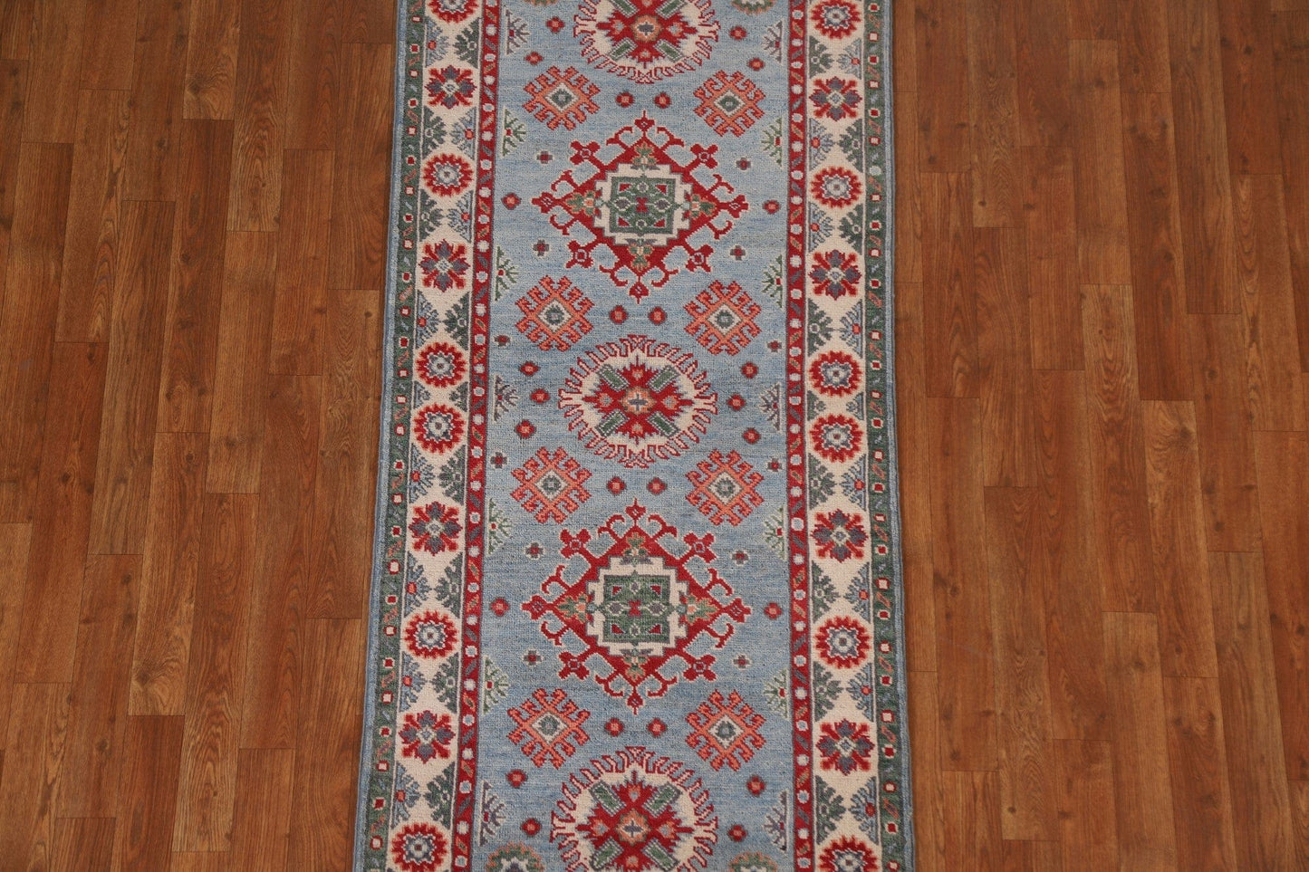 Light Blue Kazak Geometric Area Rug 3x6