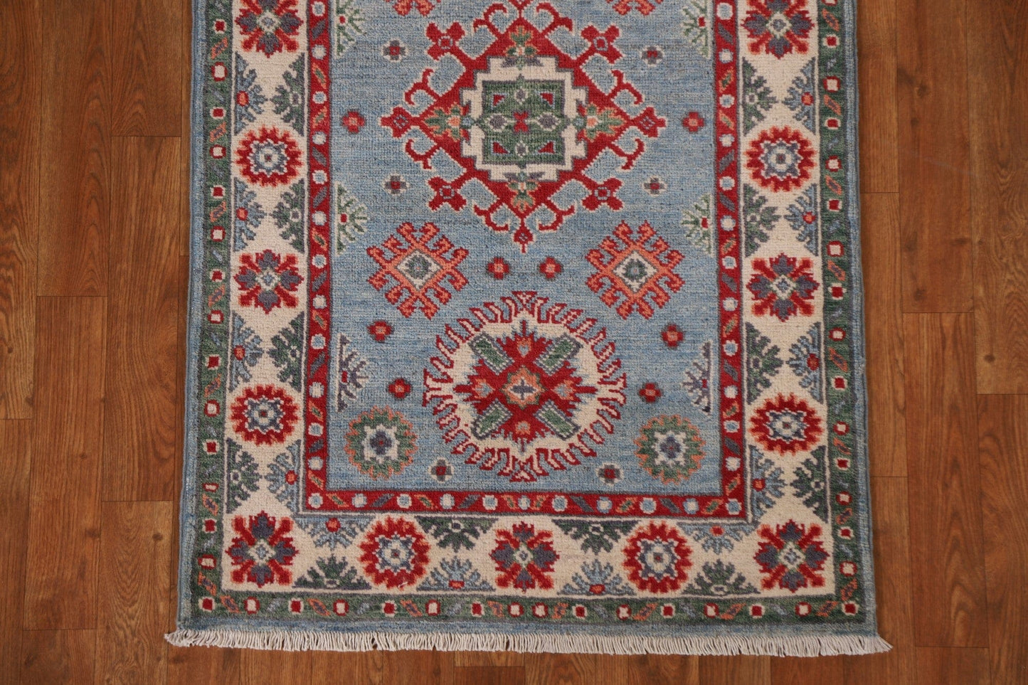 Light Blue Kazak Geometric Area Rug 3x6