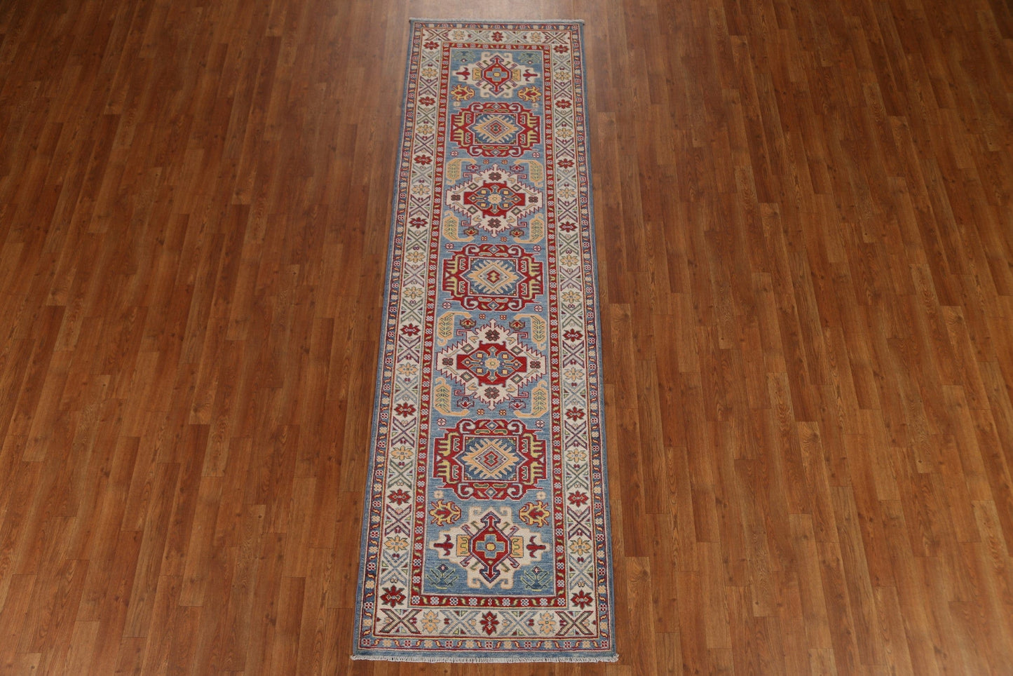 Geometric Kazak Oriental Runner Rug 3x10