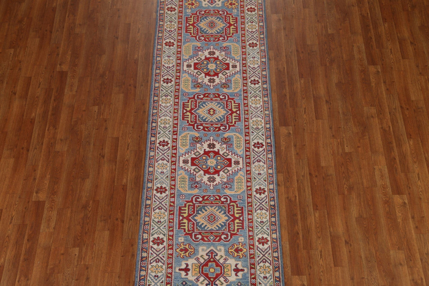 Geometric Kazak Oriental Runner Rug 3x10