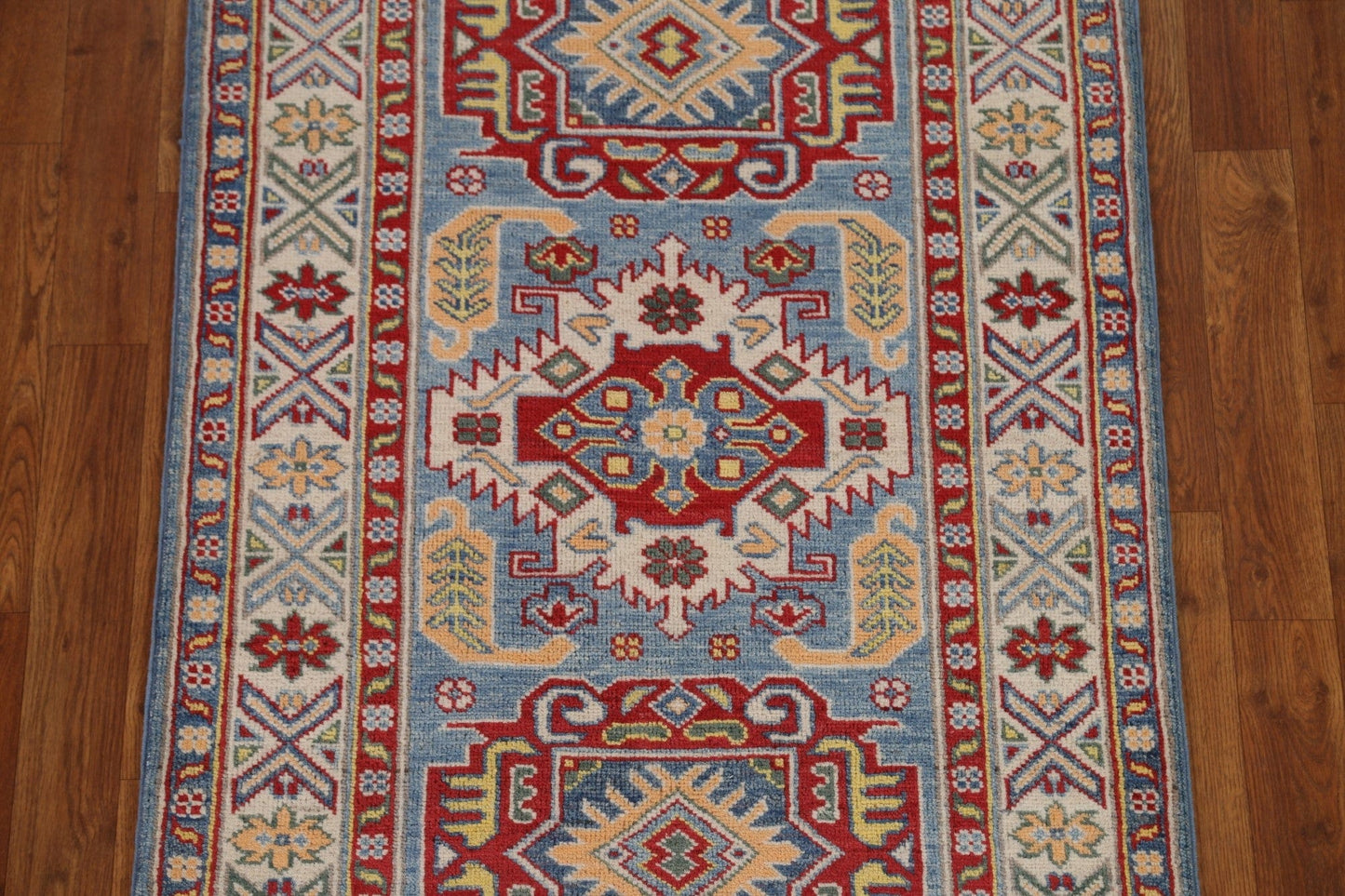 Geometric Kazak Oriental Runner Rug 3x10