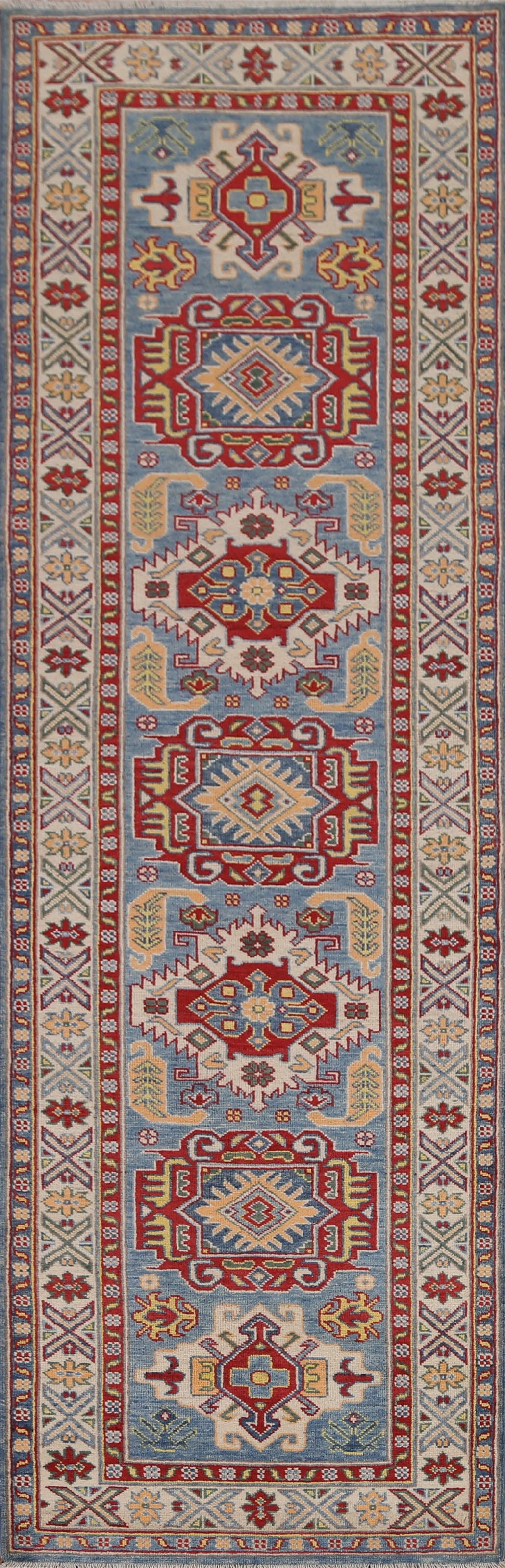 Geometric Kazak Oriental Runner Rug 3x10