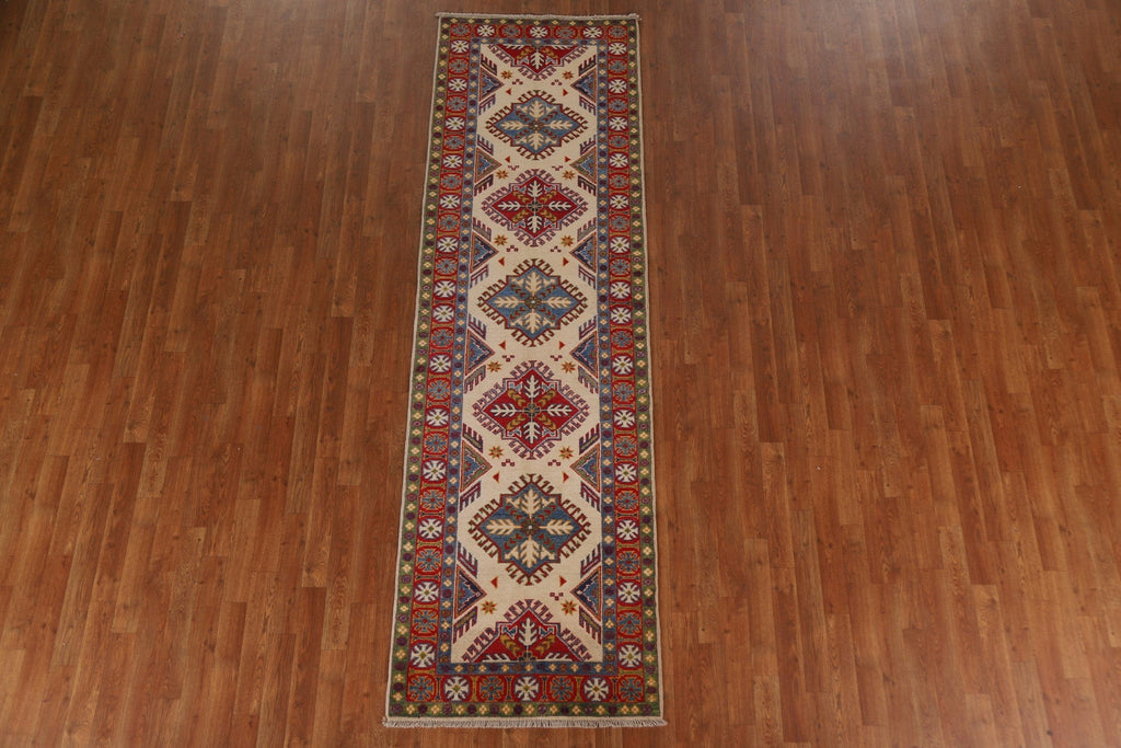 Handmade Kazak Wool Runner Rug 3x9