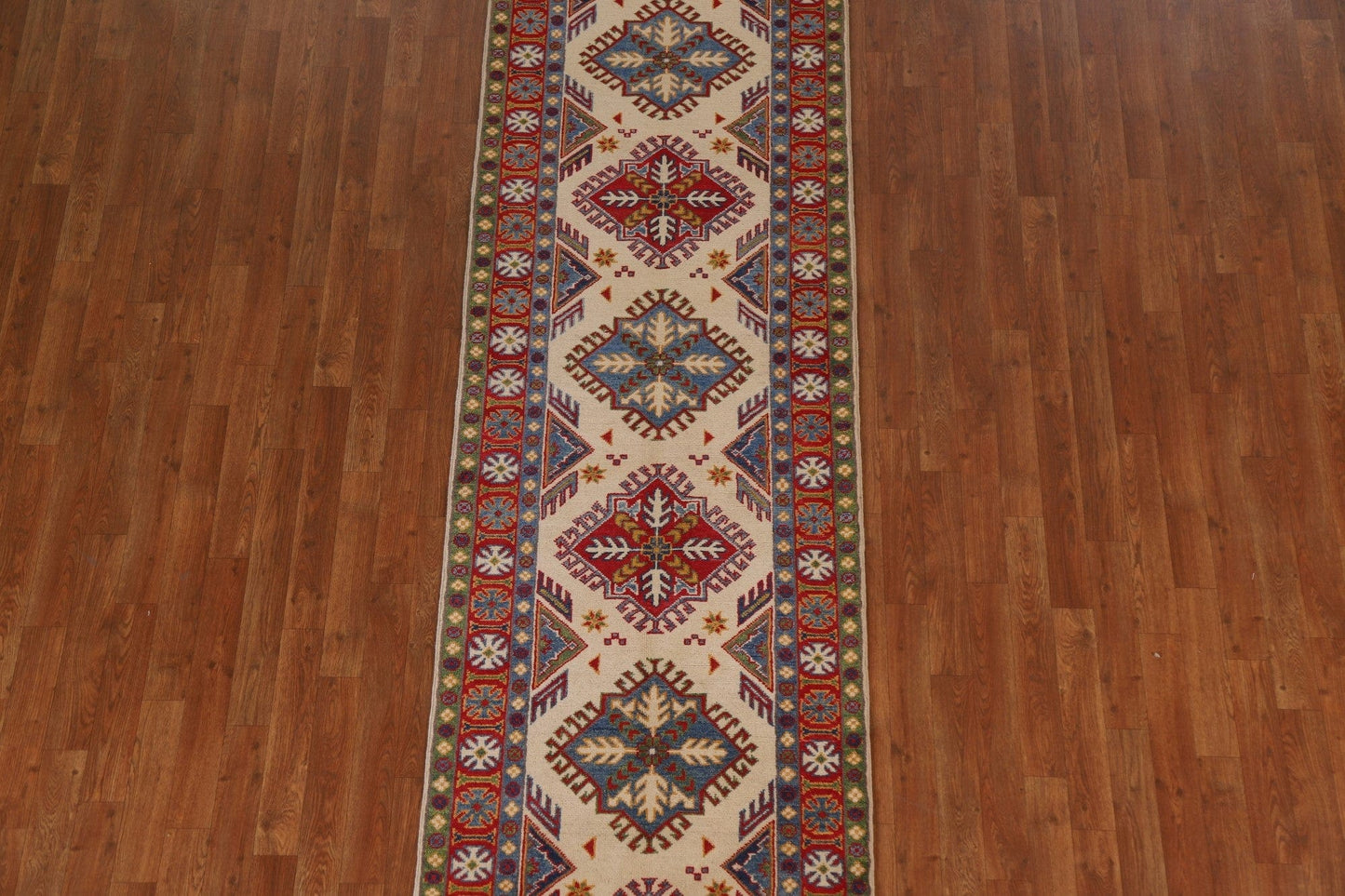 Handmade Kazak Wool Runner Rug 3x9