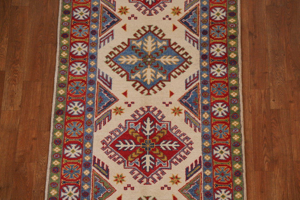 Handmade Kazak Wool Runner Rug 3x9