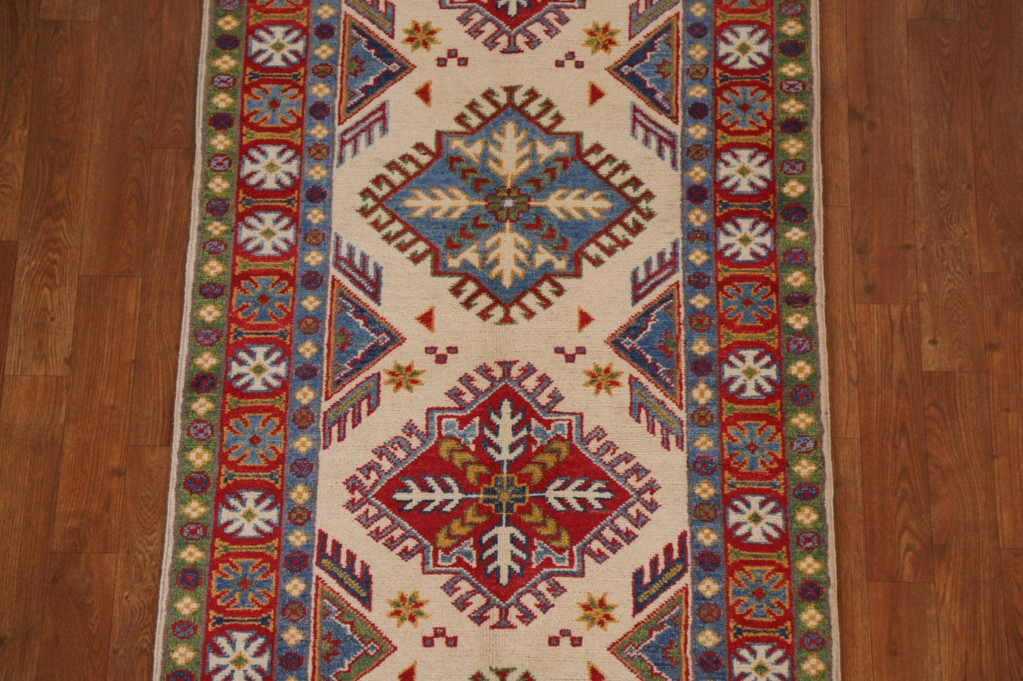 Handmade Kazak Wool Runner Rug 3x9