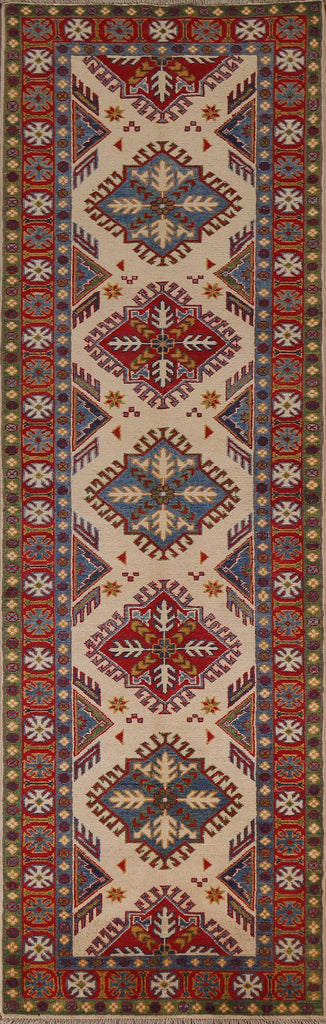 Handmade Kazak Wool Runner Rug 3x9