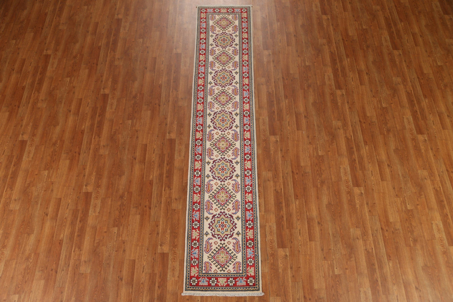 Geometric Kazak Wool Runner Rug 2x10