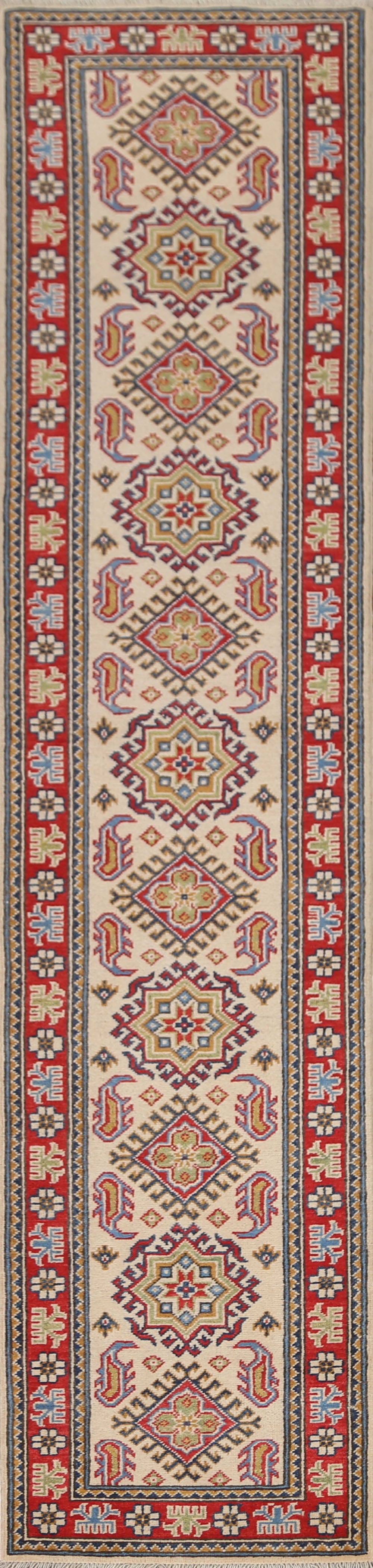 Geometric Kazak Wool Runner Rug 2x10