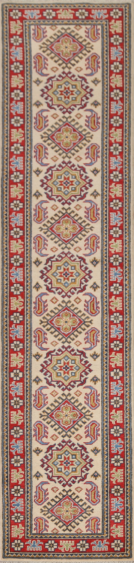 Geometric Kazak Wool Runner Rug 2x10