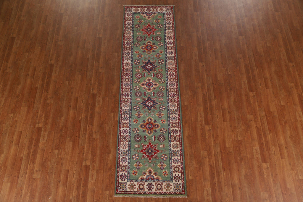 Green Kazak Wool Runner Rug 3x10