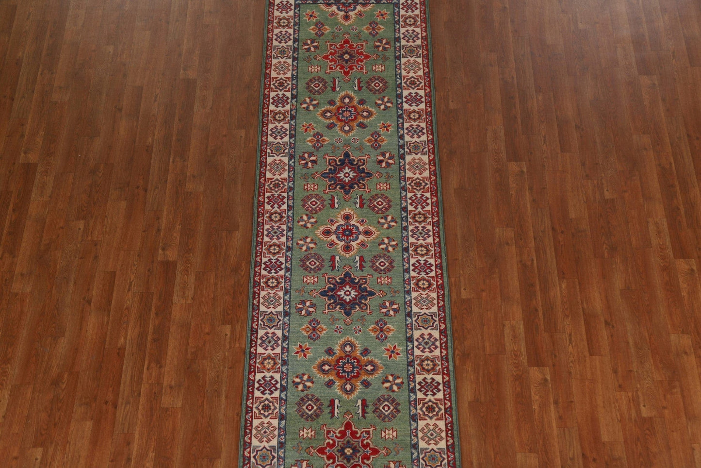 Green Kazak Wool Runner Rug 3x10