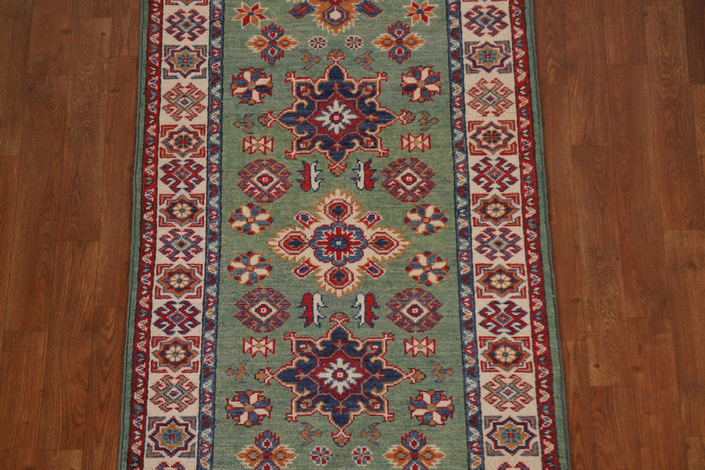 Green Kazak Wool Runner Rug 3x10