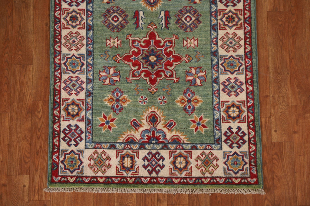 Green Kazak Wool Runner Rug 3x10