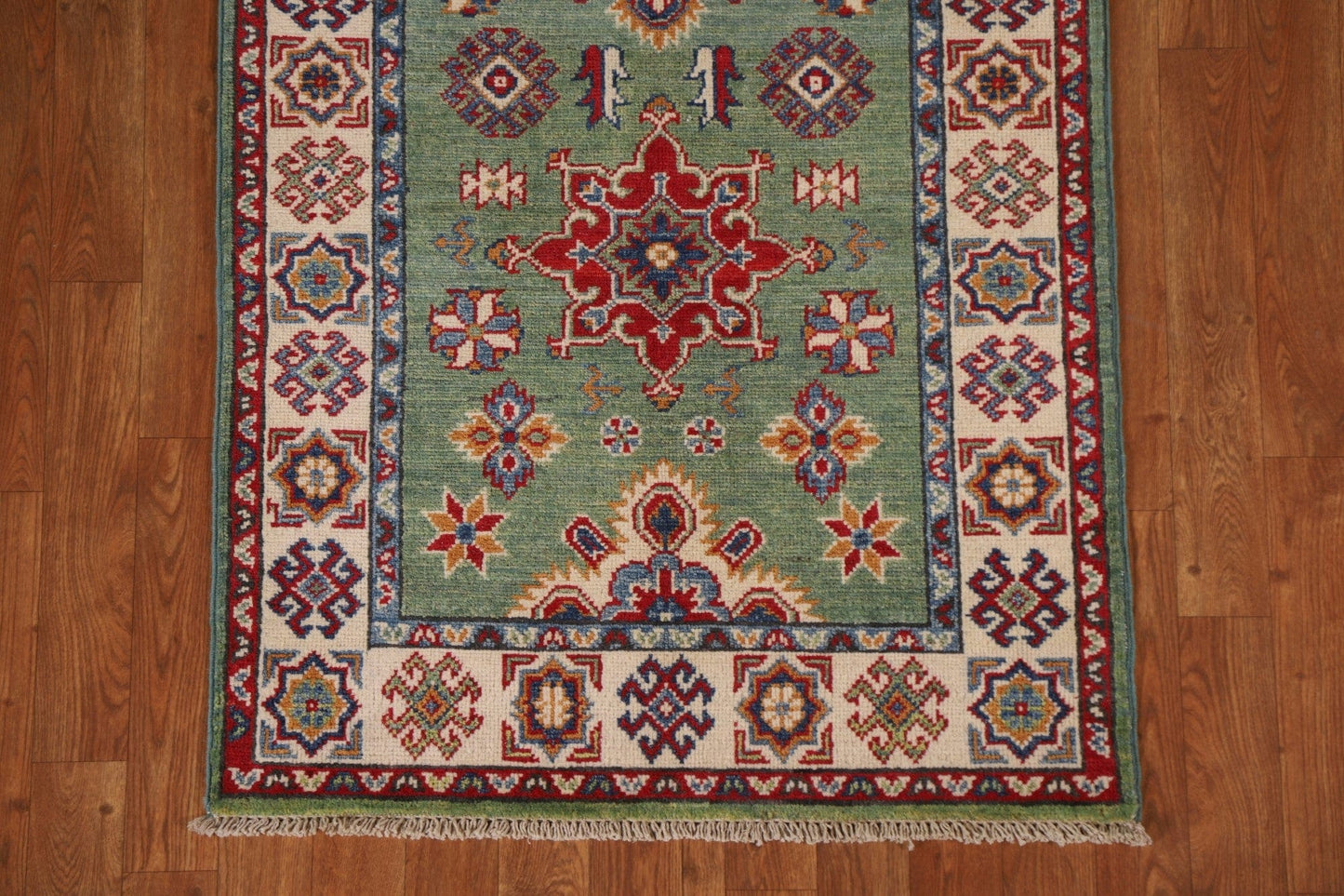 Green Kazak Wool Runner Rug 3x10