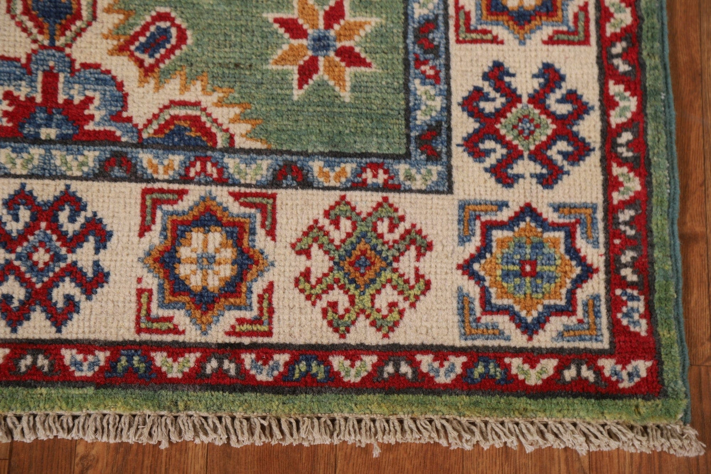 Green Kazak Wool Runner Rug 3x10