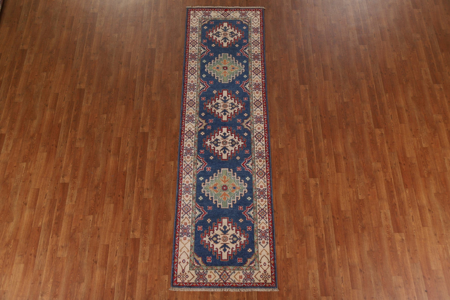 Blue Kazak Wool Runner Rug 3x10